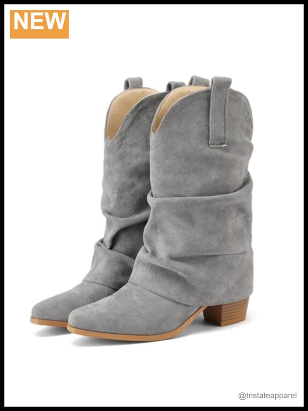 Women's Fold Over Slouchy Mid Calf Chunky Heel Pointed Toe Boots